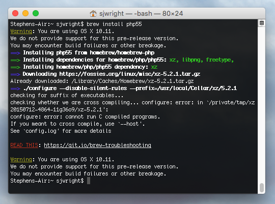 El Capitan Homebrew install errors