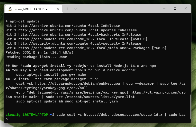 Install NodeJS 16 on Ubuntu 20.04