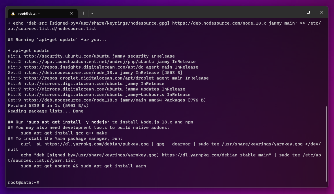 Installation process of NodeJS 18 on Ubuntu 22.04